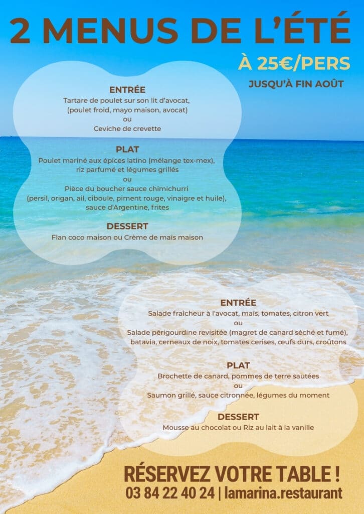 2 menus été 25 euros